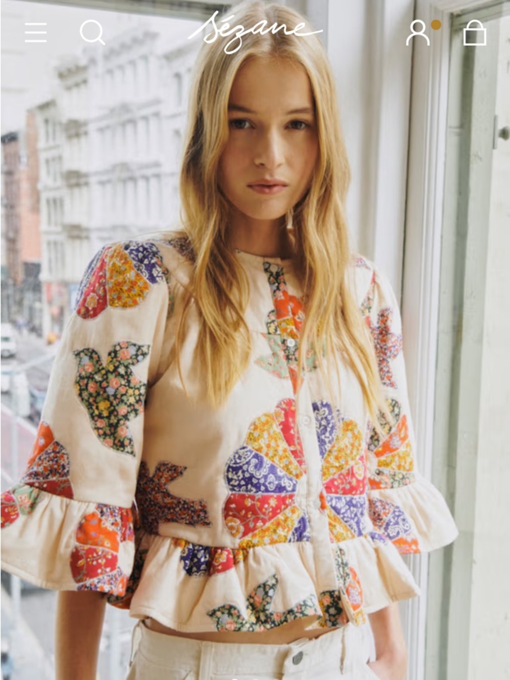 Runs Big! BALLIA JACKET - SÉZANE X SEA NY - Cream Multi Floral